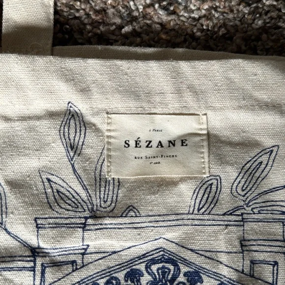 Sezane Toile Blue and Cream Animal Cotton Canvas Print Tote Bag - Picture 5 of 5
